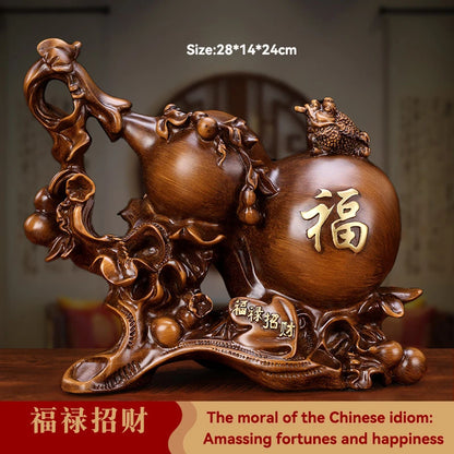 Feng Shui Good Fortune Toad Horse Elephant Figurine Statue Gold Tree Desk Bookshelf Wine Cabinet Ornament Living Room Decoration