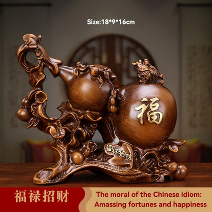 Feng Shui Good Fortune Toad Horse Elephant Figurine Statue Gold Tree Desk Bookshelf Wine Cabinet Ornament Living Room Decoration