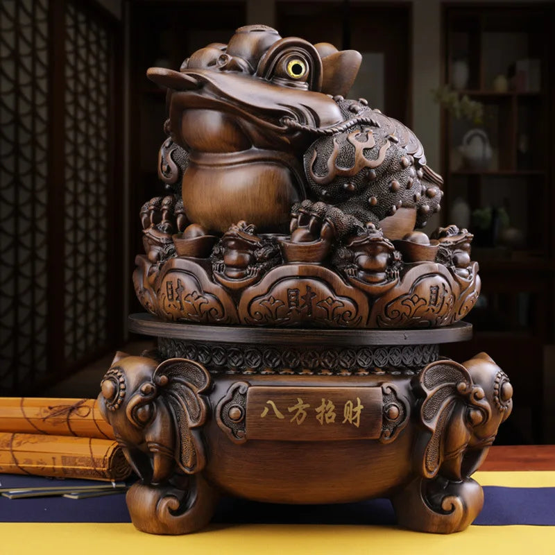 Feng Shui Good Fortune Toad Horse Elephant Figurine Statue Gold Tree Desk Bookshelf Wine Cabinet Ornament Living Room Decoration