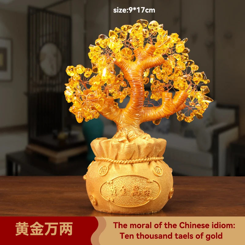 Feng Shui Good Fortune Toad Horse Elephant Figurine Statue Gold Tree Desk Bookshelf Wine Cabinet Ornament Living Room Decoration