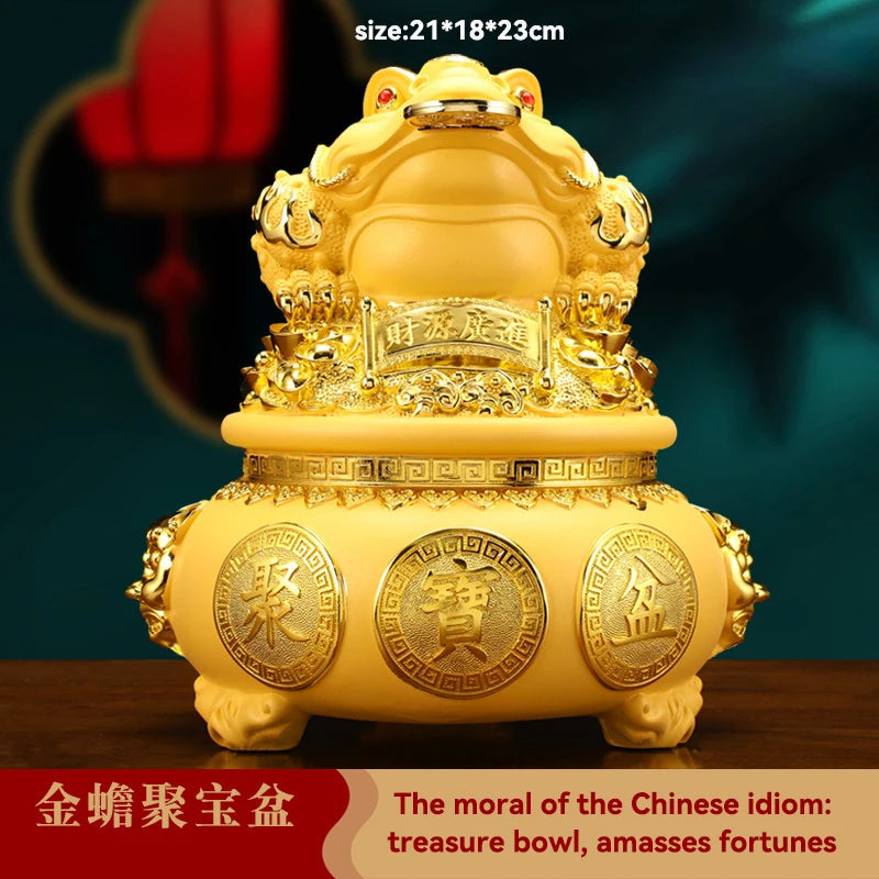 Feng Shui Good Fortune Toad Horse Elephant Figurine Statue Gold Tree Desk Bookshelf Wine Cabinet Ornament Living Room Decoration