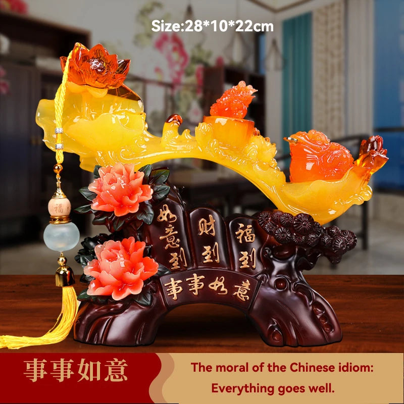 Feng Shui Good Fortune Toad Horse Elephant Figurine Statue Gold Tree Desk Bookshelf Wine Cabinet Ornament Living Room Decoration
