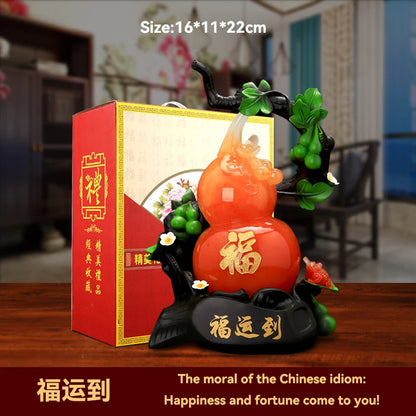 Feng Shui Good Fortune Toad Horse Elephant Figurine Statue Gold Tree Desk Bookshelf Wine Cabinet Ornament Living Room Decoration
