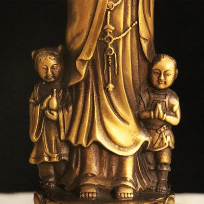 Feng Shui Guanyin Bronze Copper Statue of Buddha Standing Holding The Child Bodhisattva Home Living Decoration Crafts