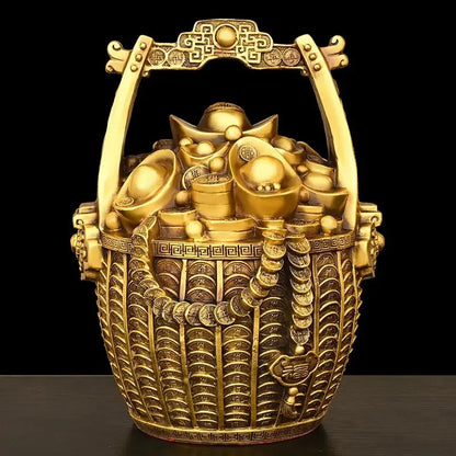 Feng Shui Inviting Wealth Pure Copper Bucket of Gold Ornaments Treasure Bowl Money Jar Yuanbao Ruyi Home Miniatures
