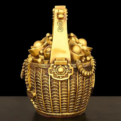 Feng Shui Inviting Wealth Pure Copper Bucket of Gold Ornaments Treasure Bowl Money Jar Yuanbao Ruyi Home Miniatures