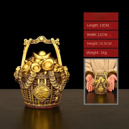 Feng Shui Inviting Wealth Pure Copper Bucket of Gold Ornaments Treasure Bowl Money Jar Yuanbao Ruyi Home Miniatures