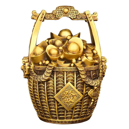Feng Shui Inviting Wealth Pure Copper Bucket of Gold Ornaments Treasure Bowl Money Jar Yuanbao Ruyi Home Miniatures
