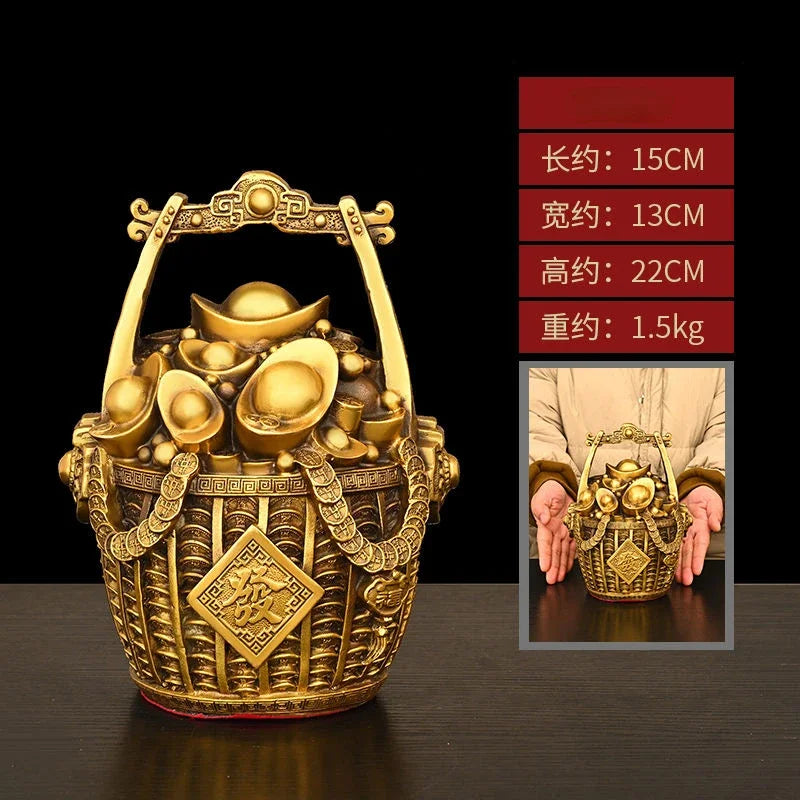 Feng Shui Inviting Wealth Pure Copper Bucket of Gold Ornaments Treasure Bowl Money Jar Yuanbao Ruyi Home Miniatures