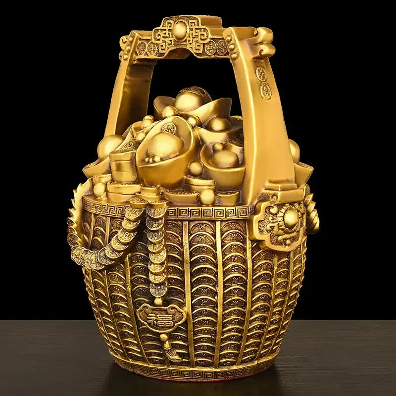 Feng Shui Inviting Wealth Pure Copper Bucket of Gold Ornaments Treasure Bowl Money Jar Yuanbao Ruyi Home Miniatures