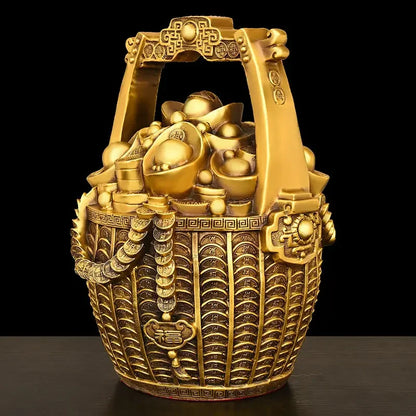 Feng Shui Inviting Wealth Pure Copper Bucket of Gold Ornaments Treasure Bowl Money Jar Yuanbao Ruyi Home Miniatures