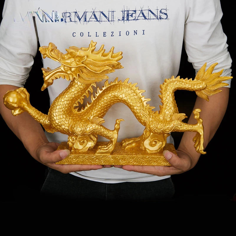 Feng Shui Long Qinglong Resin Imitation Copper Hanlong Ornaments Shenlong Base Zodiac Dragon Home Decoration