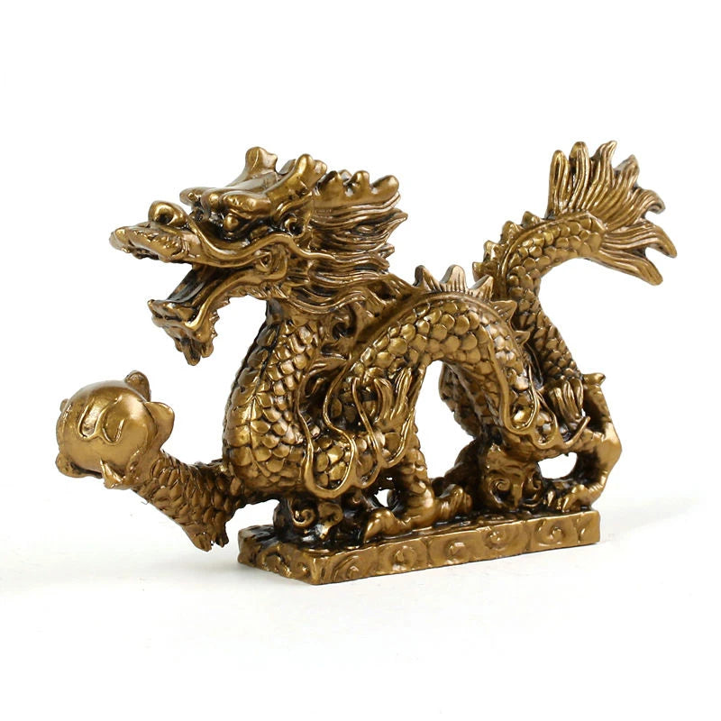 Feng Shui Long Qinglong Resin Imitation Copper Hanlong Ornaments Shenlong Base Zodiac Dragon Home Decoration