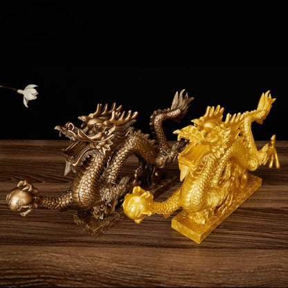 Feng Shui Long Qinglong Resin Imitation Copper Hanlong Ornaments Shenlong Base Zodiac Dragon Home Decoration