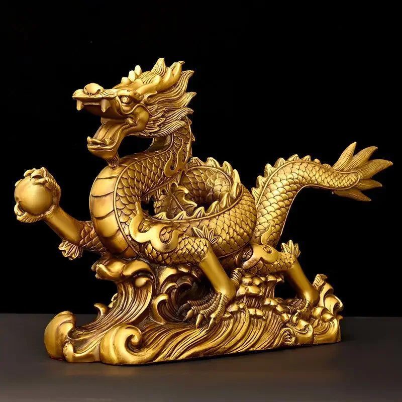 Feng Shui Lucky Copper Dragon Ornaments Wealth Figurine Ornaments Gift for Home Office Desktop Decor Crafts