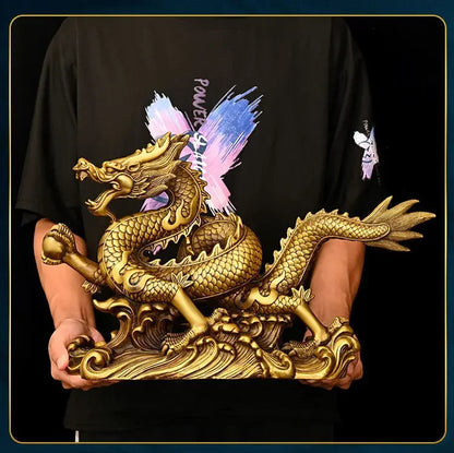 Feng Shui Lucky Copper Dragon Ornaments Wealth Figurine Ornaments Gift for Home Office Desktop Decor Crafts