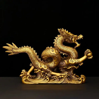 Feng Shui Lucky Copper Dragon Ornaments Wealth Figurine Ornaments Gift for Home Office Desktop Decor Crafts