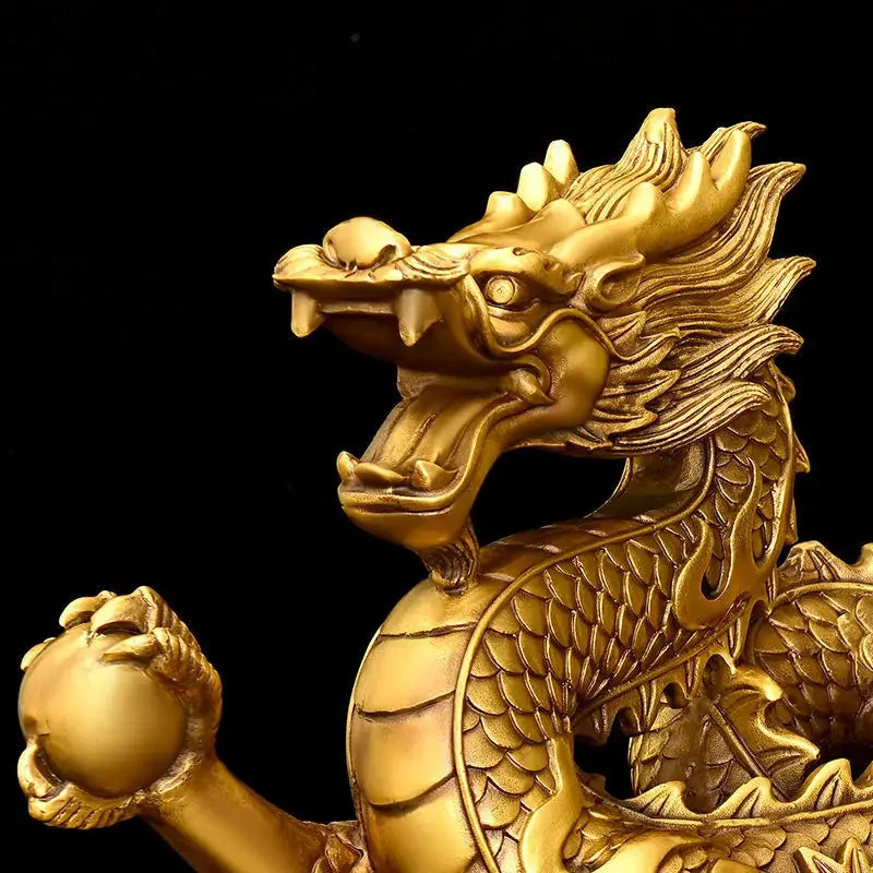 Feng Shui Lucky Copper Dragon Ornaments Wealth Figurine Ornaments Gift for Home Office Desktop Decor Crafts