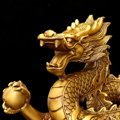 Feng Shui Lucky Copper Dragon Ornaments Wealth Figurine Ornaments Gift for Home Office Desktop Decor Crafts