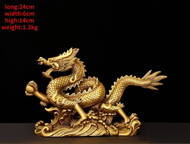 Feng Shui Lucky Copper Dragon Ornaments Wealth Figurine Ornaments Gift for Home Office Desktop Decor Crafts