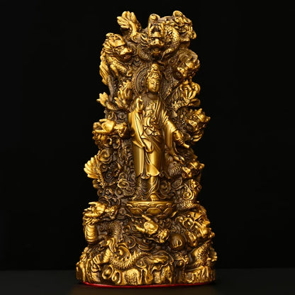 Feng Shui Nine Dragons Guanyin Ornaments Copper Auspicious Buddha Statue Praying for Blessings Home Crafts Decorations