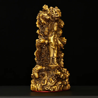 Feng Shui Nine Dragons Guanyin Ornaments Copper Auspicious Buddha Statue Praying for Blessings Home Crafts Decorations