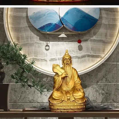 Feng Shui Pure Brass Taishang Laojun Statue Home Offerings Heavenly Zun Laozi Bronze Worship Ancestral Master Statue