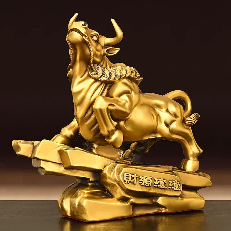 Feng Shui Pure Copper Animal  Cow Ornament Heads Up Home Office Decoration Crafts