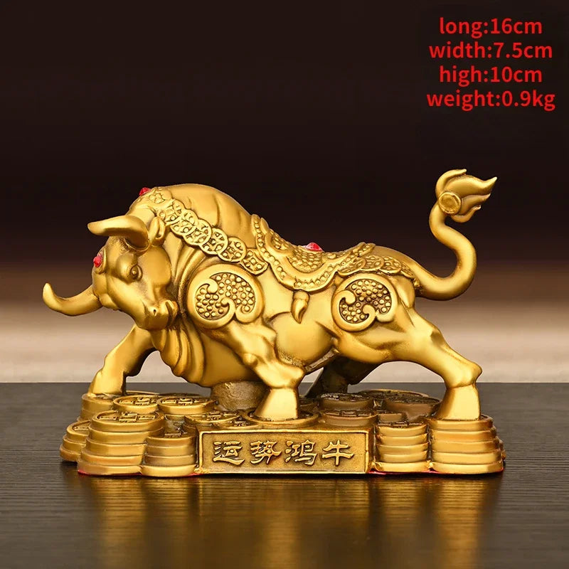 Feng Shui Pure Copper Animal  Cow Ornament Heads Up Home Office Decoration Crafts