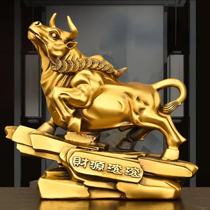 Feng Shui Pure Copper Animal  Cow Ornament Heads Up Home Office Decoration Crafts