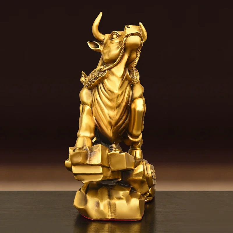 Feng Shui Pure Copper Animal  Cow Ornament Heads Up Home Office Decoration Crafts