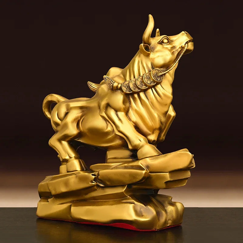 Feng Shui Pure Copper Animal  Cow Ornament Heads Up Home Office Decoration Crafts