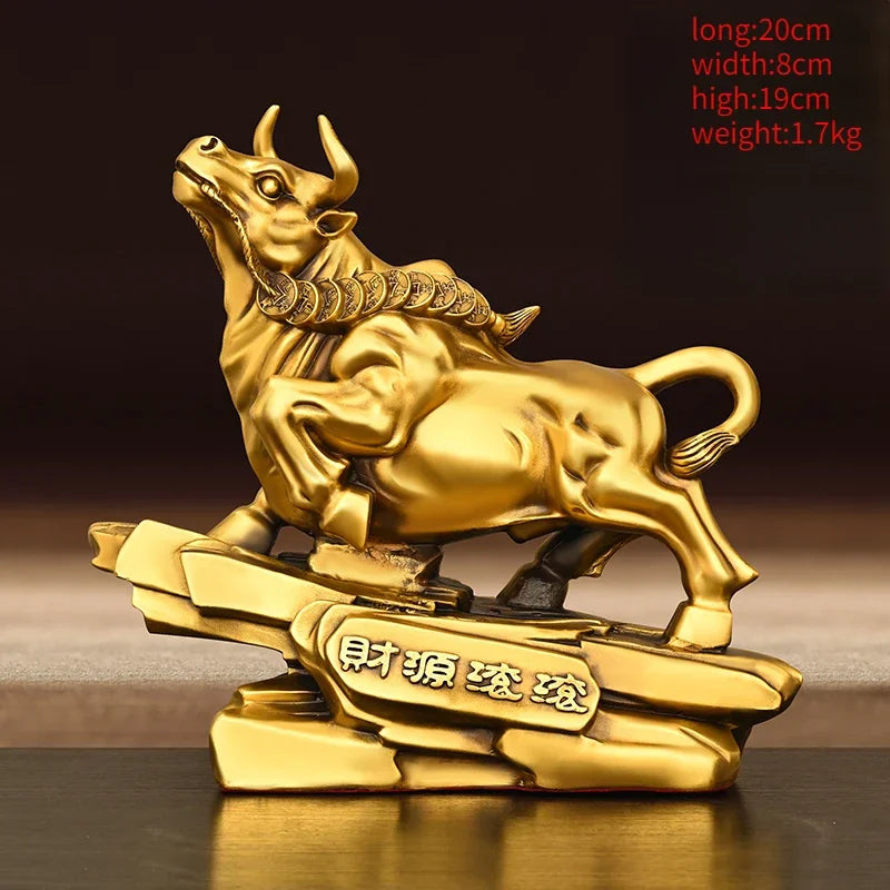 Feng Shui Pure Copper Animal  Cow Ornament Heads Up Home Office Decoration Crafts
