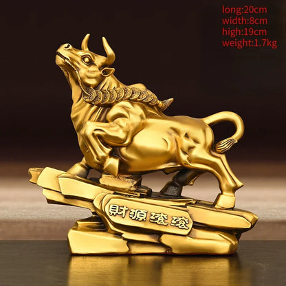 Feng Shui Pure Copper Animal  Cow Ornament Heads Up Home Office Decoration Crafts