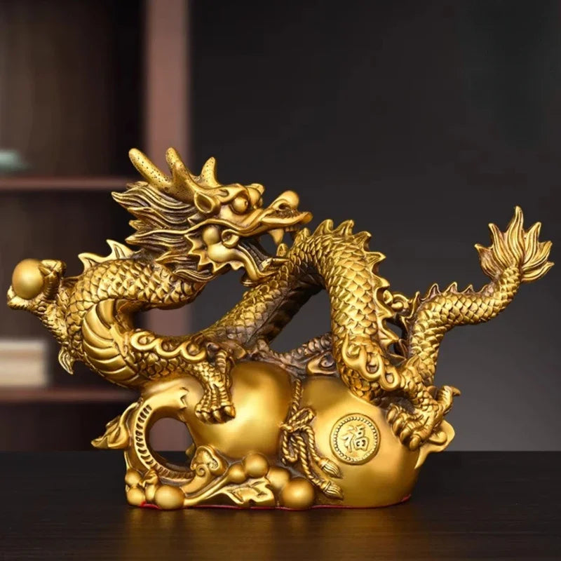 Feng Shui Pure Copper Dragon Ornaments Lucky Wealth Gourd Golden Dragon Auspicious Home Shop Decoration Crafts