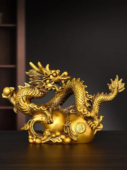 Feng Shui Pure Copper Dragon Ornaments Lucky Wealth Gourd Golden Dragon Auspicious Home Shop Decoration Crafts