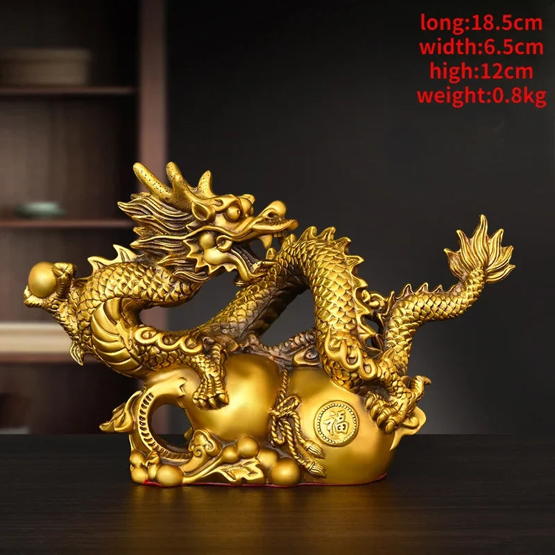 Feng Shui Pure Copper Dragon Ornaments Lucky Wealth Gourd Golden Dragon Auspicious Home Shop Decoration Crafts