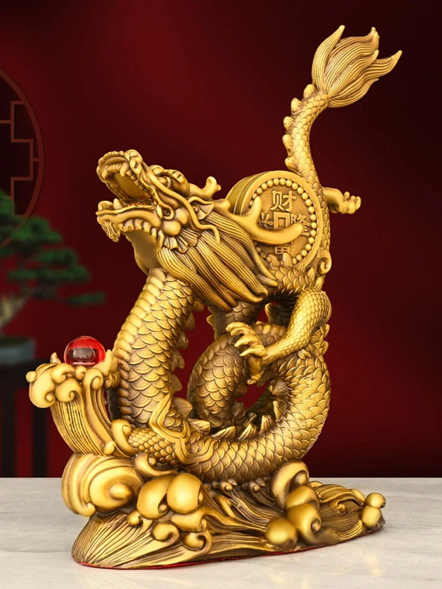 Feng Shui Pure Copper animal Dragon Ornament Home Desktop Decor Five-clawed Dragon Figurines
