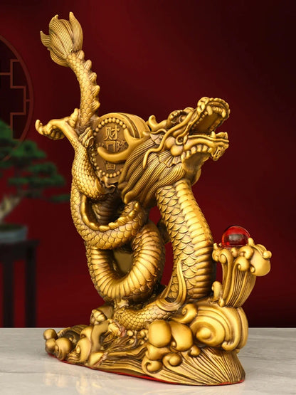 Feng Shui Pure Copper animal Dragon Ornament Home Desktop Decor Five-clawed Dragon Figurines