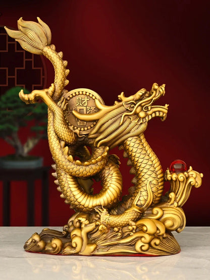 Feng Shui Pure Copper animal Dragon Ornament Home Desktop Decor Five-clawed Dragon Figurines