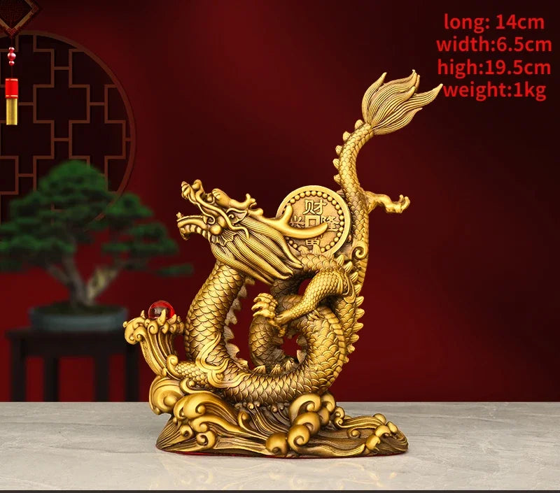 Feng Shui Pure Copper animal Dragon Ornament Home Desktop Decor Five-clawed Dragon Figurines
