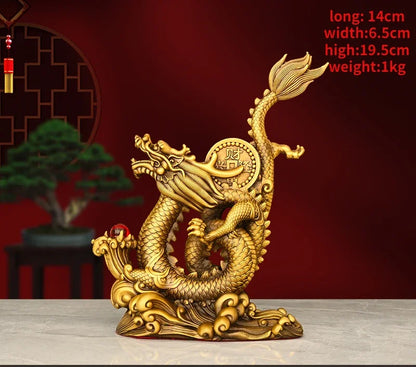 Feng Shui Pure Copper animal Dragon Ornament Home Desktop Decor Five-clawed Dragon Figurines