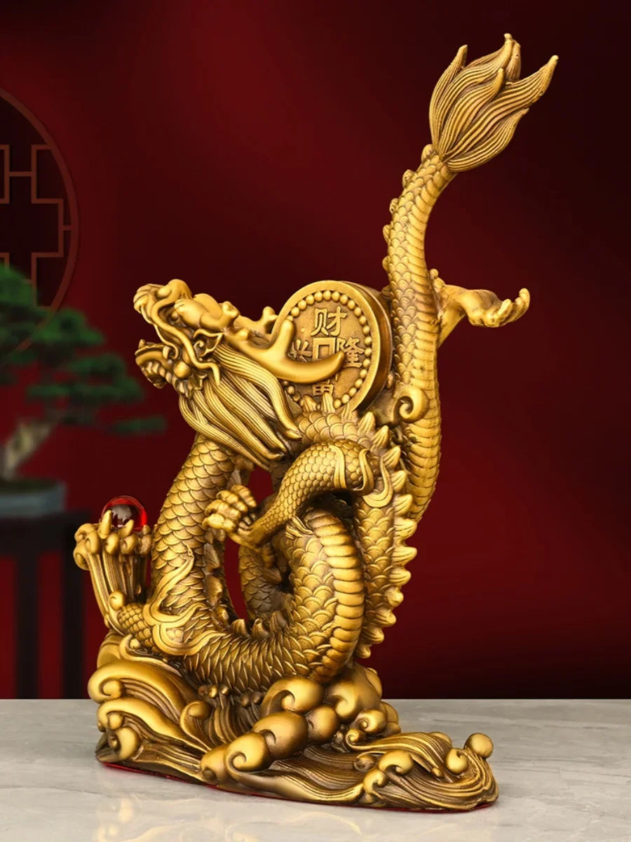 Feng Shui Pure Copper animal Dragon Ornament Home Desktop Decor Five-clawed Dragon Figurines