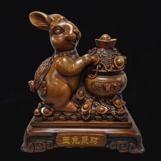 Feng Shui Rabbit Sculpture Figurines Home Decor Resin Animal Statue Ornaments Living Room Office Desk Decoration Crafts Gift Box