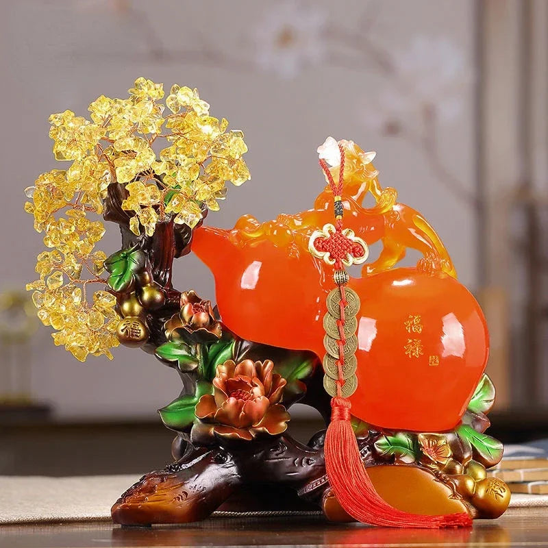 Feng Shui Resin Fortune Gourd Brave Crystal Ornaments Crafts Home Office Living Room Miniatures