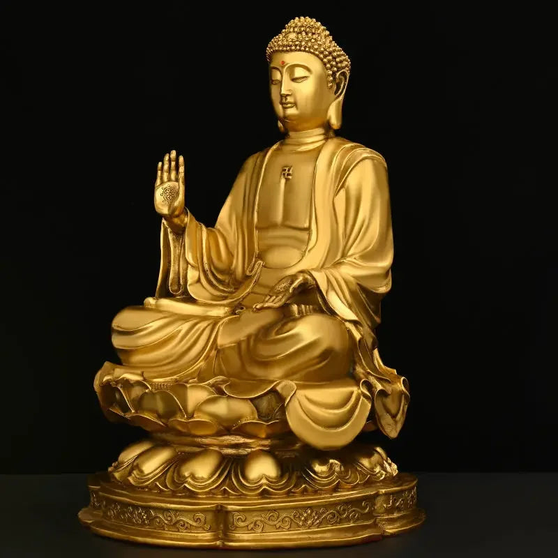 Feng Shui Shakyamuni Buddha Ornaments Copper Sitting Lotus Flower Shakyamuni Home Buddha Hall for The Statue