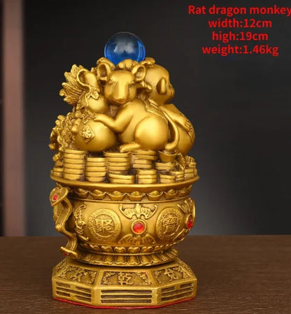 Feng Shui Treasure Bowl Trio Ornament Pure Copper Rotating Home Living Decorations Crafts