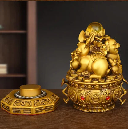 Feng Shui Treasure Bowl Trio Ornament Pure Copper Rotating Home Living Decorations Crafts