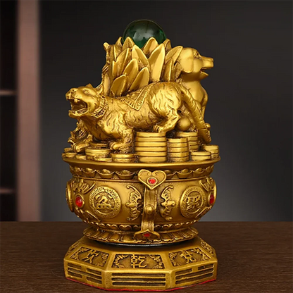 Feng Shui Treasure Bowl Trio Ornament Pure Copper Rotating Home Living Decorations Crafts