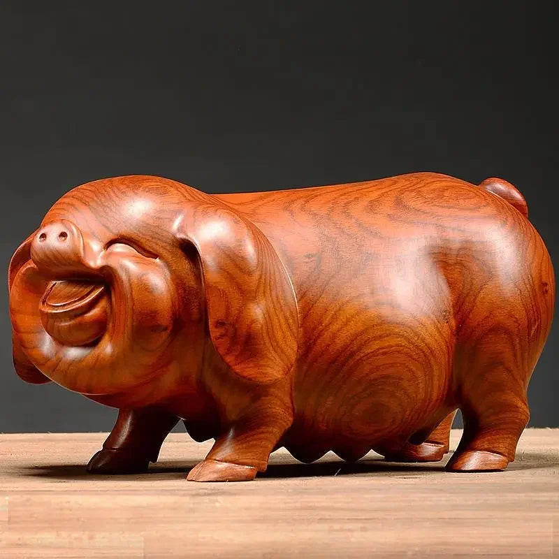 Feng Shui Wooden Crafts Carving animal Pig Figurines Home Accessories Office Desktop Ornament Lucky Gift